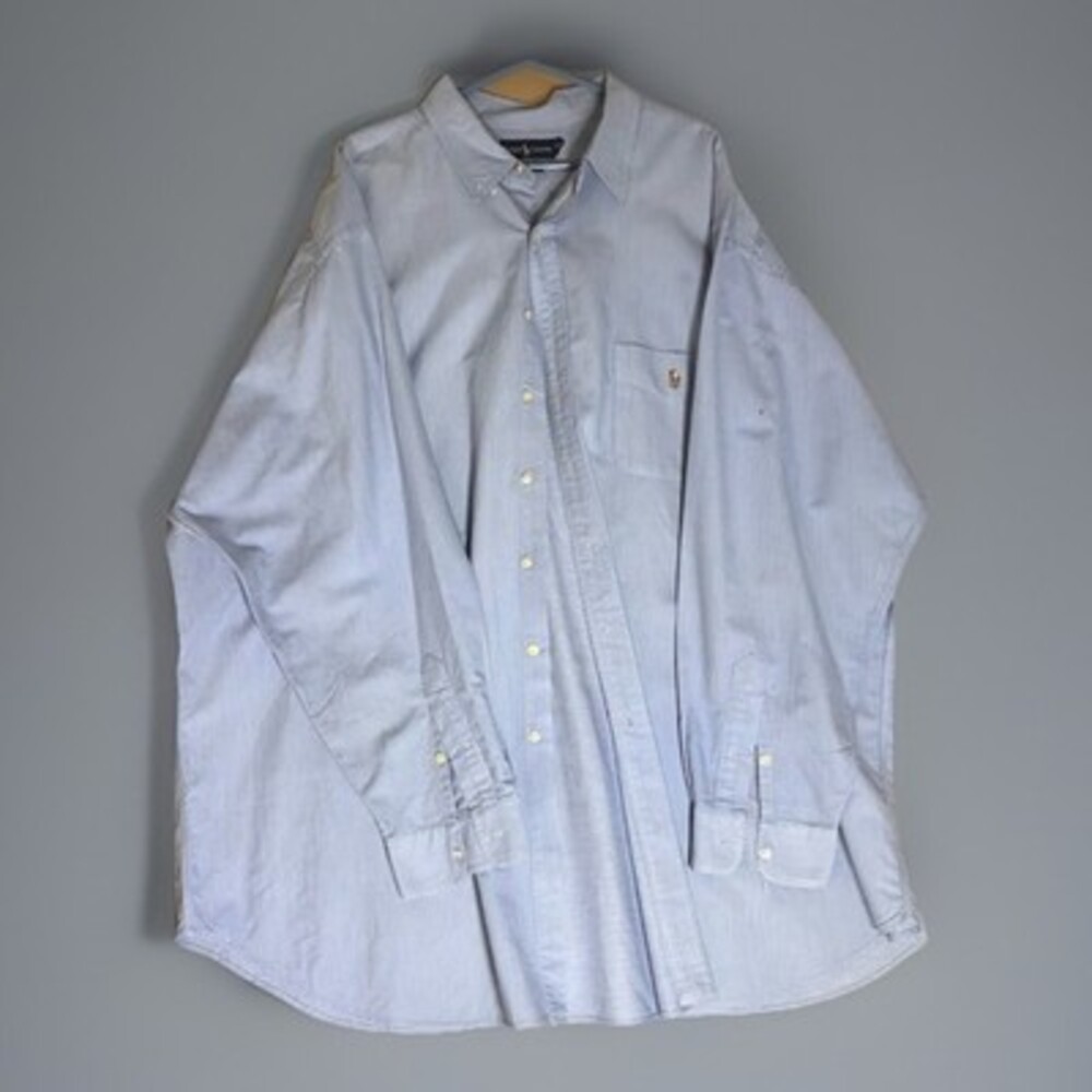 Ralph Lauren Shirt Mens Big 4XL Blue Long Sleeve Button Down Pocket Pony Logo